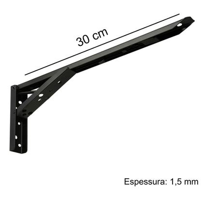 Imagem de Kit 03 Pares Suporte Para Mesa Dobrável Retrátil 30 cm H02 Mão Francesa Preto - Lyam