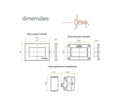 Imagem de kit 03 peças Interruptor simples para móveis e outras superfícies PR
