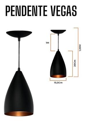 Imagem de Kit 03 Pendentes Vegas Luminaria Lustre Bala Preto/Cobre JJB