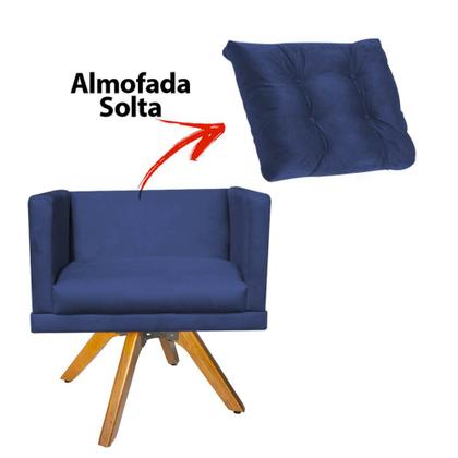 Imagem de Kit 03 Poltrona Milena Confort Base Giratória Caramelo Com Almofada Sala Recepção Escritório Suede Azul Marinho - DAMAFFÊ MÓVEIS