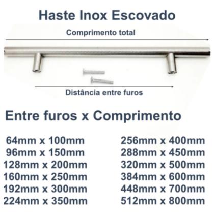 Imagem de Kit 03 Puxadores 384mm Haste Redondo Inox Escovado P/ Móveis