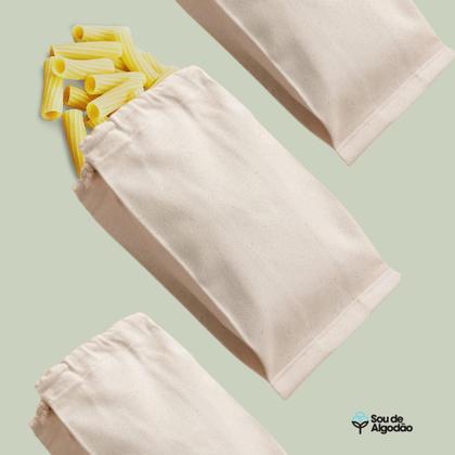 Imagem de Kit 03 Sacos Ecológicos de Algodão Multiuso com cordão de Algodão