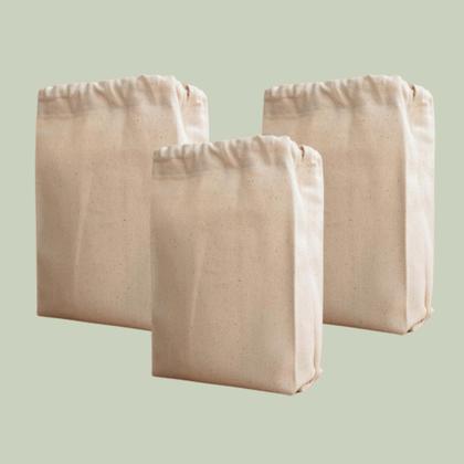 Imagem de Kit 03 Sacos Ecológicos de Algodão Multiuso com cordão de Algodão