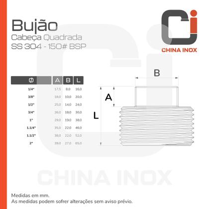 Imagem de Kit 03x bujão cabeca quadrada inox 304 150 bsp 3/4''