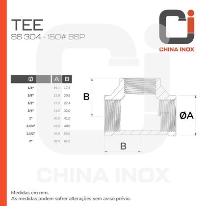 Imagem de Kit 03x tee inox 304 150 bsp 3/8''