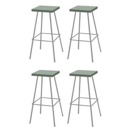 Imagem de Kit 04 Banquetas Alta Eliza 75cm Industrial Para Cozinha Ferro Prata 100% MDF Verde - Ahazzo Móveis