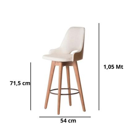 Imagem de Kit 04 Banquetas Alta Giratória com Encosto Lary Para Cozinha Composê material sintético Nozes e Linho Bege - Aurora Line