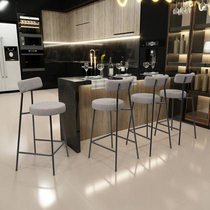 Imagem de Kit 04 Banquetas Baixa Para Cozinha Sala De Jantar Bar Bancada Milão L02 Bouclê Creme -LyamDecor