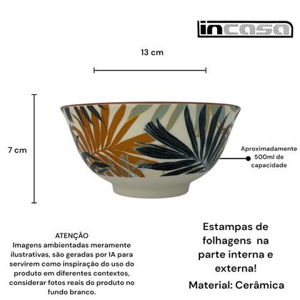 Imagem de Kit 04 Bowl Tigela Cumbuca Cerâmica Folhagem Tropical Grande