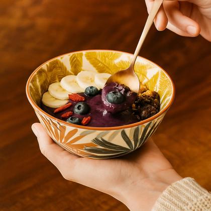 Imagem de Kit 04 Bowl Tigela Cumbuca Cerâmica Folhagem Tropical Grande