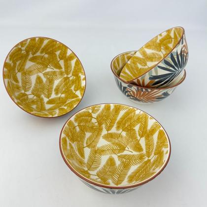 Imagem de Kit 04 Bowl Tigela Cumbuca Cerâmica Folhagem Tropical Grande