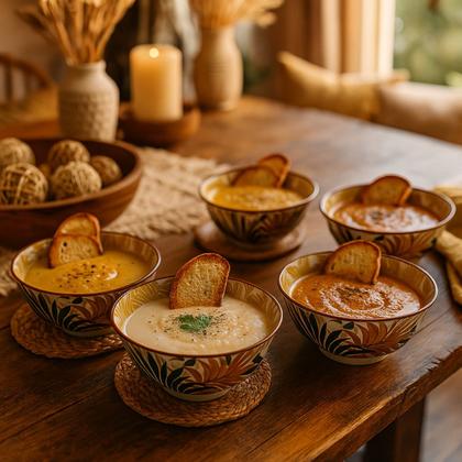 Imagem de Kit 04 Bowl Tigela Cumbuca Cerâmica Folhagem Tropical Grande