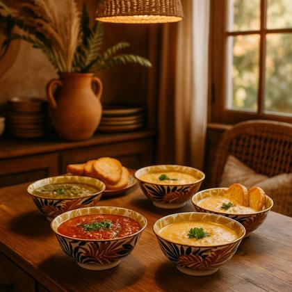 Imagem de Kit 04 Bowl Tigela Cumbuca Cerâmica Folhagem Tropical Grande