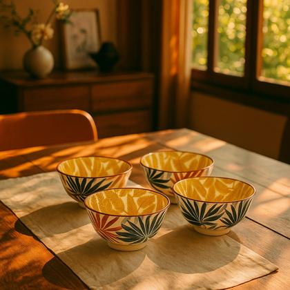 Imagem de Kit 04 Bowl Tigela Cumbuca Cerâmica Folhagem Tropical Grande