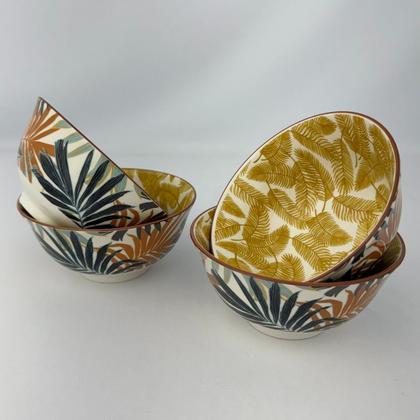 Imagem de Kit 04 Bowl Tigela Cumbuca Cerâmica Folhagem Tropical Grande