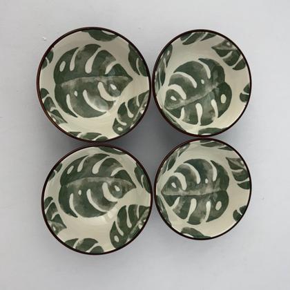 Imagem de Kit 04 Bowl Tigela Cumbuca Cerâmica Folhagem Verde Pequeno