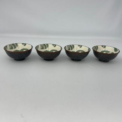 Imagem de Kit 04 Bowl Tigela Cumbuca Cerâmica Folhagem Verde Pequeno