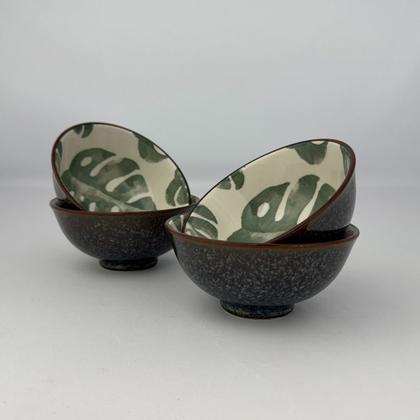 Imagem de Kit 04 Bowl Tigela Cumbuca Cerâmica Folhagem Verde Pequeno