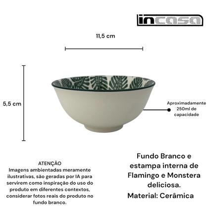 Imagem de Kit 04 Bowl Tigela Cumbuca Estampa Monstera Flamingo Pequeno