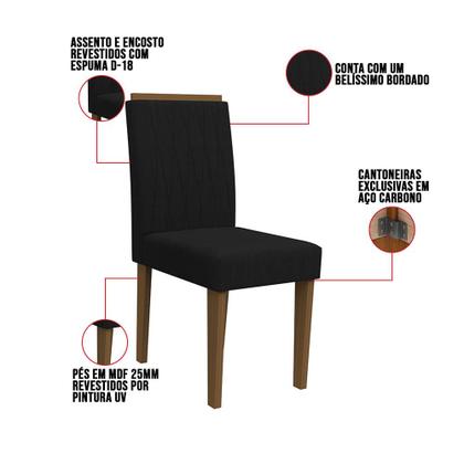 Imagem de Kit 04 Cadeiras de Jantar Analu Veludo Preto VL07 Pés Imbuia - D'Rossi