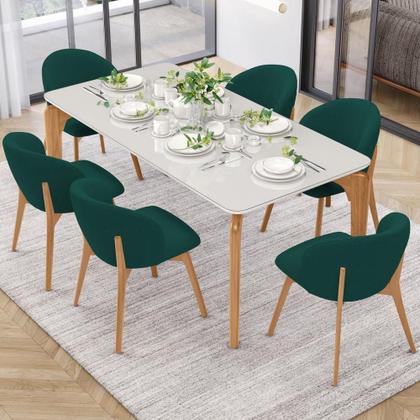 Imagem de Kit 04 Cadeiras De Jantar E Estar Living Estofada Mia L02 Bouclê Verde - Lyam Decor