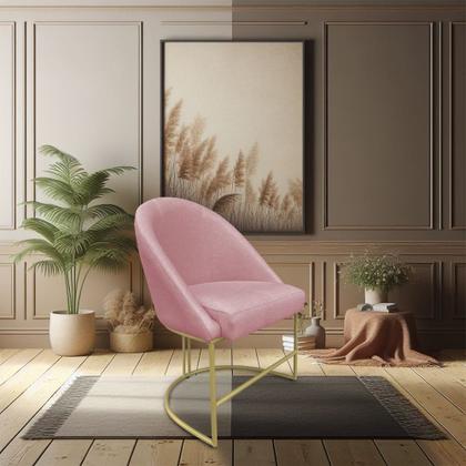 Imagem de Kit 04 Cadeiras Poltrona de Jantar Bela Veludo Rosê Base Metálica Industrial Dourado - Pallazio