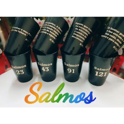 Imagem de Kit 04 Copos Salmos 23,43,91,121 Preto De Plástico 750ml Lembrancinhas Enfeites Festas Religiosa
