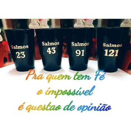 Imagem de Kit 04 Copos Salmos 23,43,91,121 Preto De Plástico 750ml Lembrancinhas Enfeites Festas Religiosa