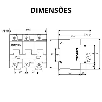 Imagem de Kit 04 disjuntor tripolar din (mini) trifásico 100a