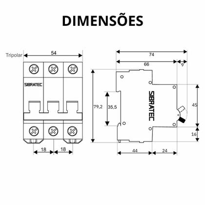 Imagem de Kit 04 disjuntor tripolar din (mini) trifásico 63a