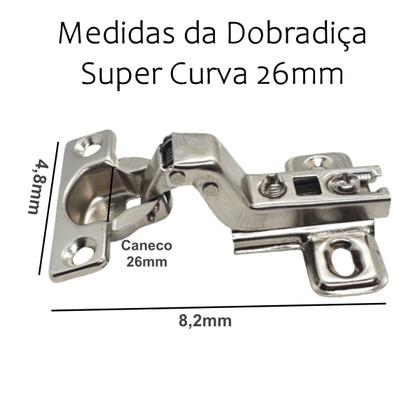 Imagem de Kit 04 Dobradiças Super Curva Pequena 26mm Portas Armários