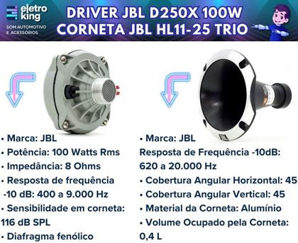 Imagem de Kit 04 Driver JBL D250X 100W e 02 Super Tweeter JBL ST450 Trio 300W com 04 Cornetas JBL HL25 Trio de Alumínio