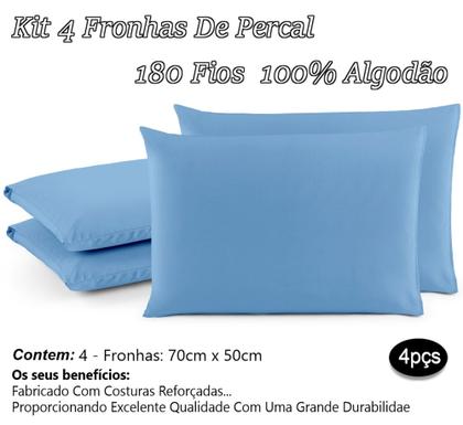 Imagem de Kit 04 Fronhas 100% Algodão Em Percal 200 Fios Travesseiro