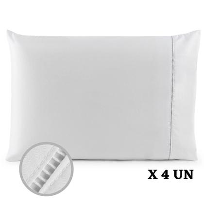 Imagem de Kit 04 Fronhas 200 Fios Ponto Palito Sonatic Fronha Branca Macia e Resistente