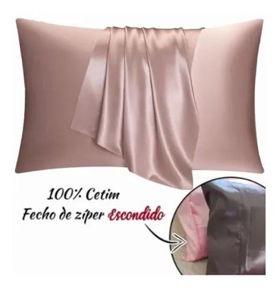 Imagem de Kit 04 Fronhas De Cetim (02 Pares) Anti Frizz Macio 50cm x 70cm Com Zíper
