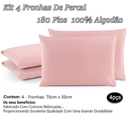 Imagem de Kit 04 Fronhas De Percal 200 Fios 100% Algodão Travesseiro