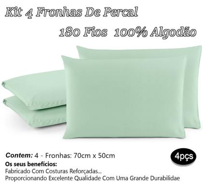 Imagem de Kit 04 Fronhas De Percal 200 Fios 100% Algodão Travesseiro