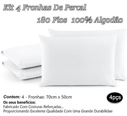Imagem de Kit 04 Fronhas De Percal 200 Fios 100% Algodão Travesseiro