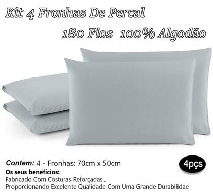 Imagem de Kit 04 Fronhas De Percal 200 Fios 100% Algodão Travesseiro
