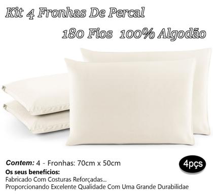 Imagem de Kit 04 Fronhas De Percal 200 Fios 100% Algodão Travesseiro