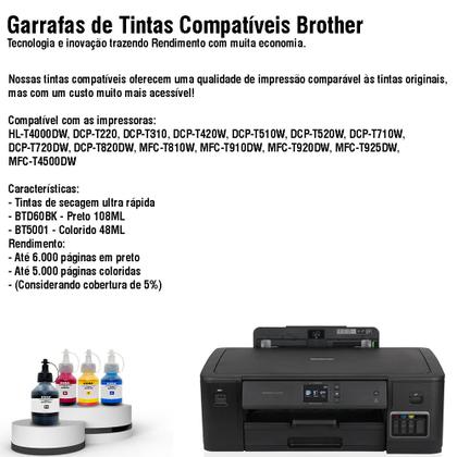 Imagem de Kit 04 Garrafa de Tinta BT5001 e BTD60BK para InkTank Brother DCP-T720DW