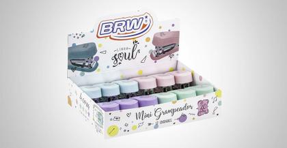 Imagem de Kit 04 Mini Grampeador Cores Pastel Até 20 folhas 26/6 c/ Extrator BRW