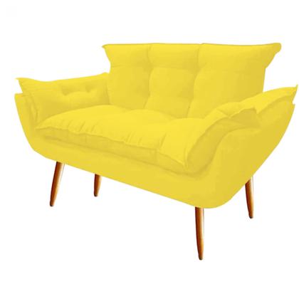 Imagem de Kit 04 Namoradeira  Decorativa  Opala Pés Palito em Madeira 2 Lugares Sala de Estar Recepção Escritório material sintético Amarelo - Damaffê Móveis