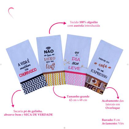 Imagem de Kit 04 Panos De Prato Bordado Coleção Momentos 100% Algodão