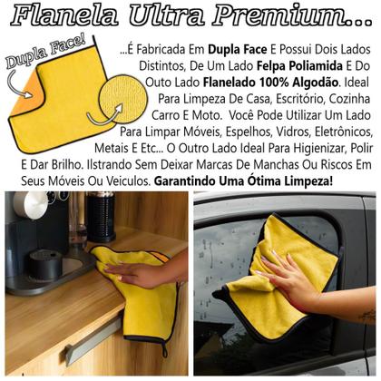Imagem de Kit 04 Panos Flanela E Microfibra Dupla Face Toalha Para Limpeza Em Geral Casa Carro Moto