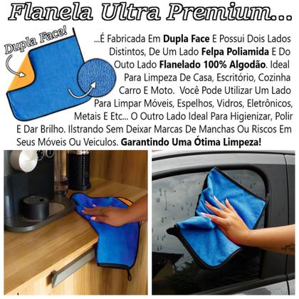 Imagem de Kit 04 Panos Flanela E Microfibra Dupla Face Toalha Para Limpeza Em Geral Casa Carro Moto