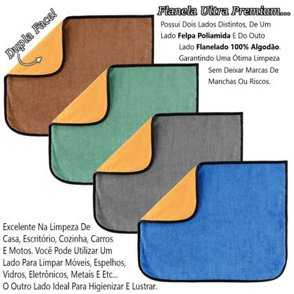 Imagem de Kit 04 Panos Flanela E Microfibra Dupla Face Toalha Para Limpeza Em Geral Casa Carro Moto