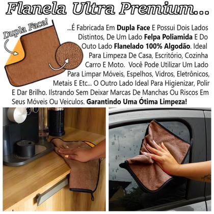 Imagem de Kit 04 Panos Flanela E Microfibra Dupla Face Toalha Para Limpeza Em Geral Casa Carro Moto