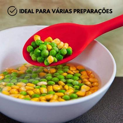 Imagem de Kit 04 Pç: Colher Arroz E Concha Feijão Caldos Em Silicone Maciço Para Panelas Teflon Ceramico