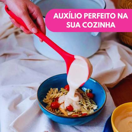 Imagem de Kit 04 Pç: Colher Arroz E Concha Feijão Caldos Em Silicone Maciço Para Panelas Teflon Ceramico
